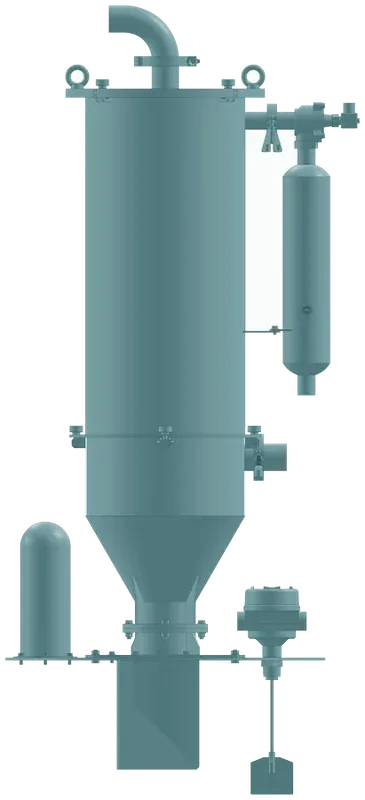 Powder vacuum loader that cleans its own filter, elevation