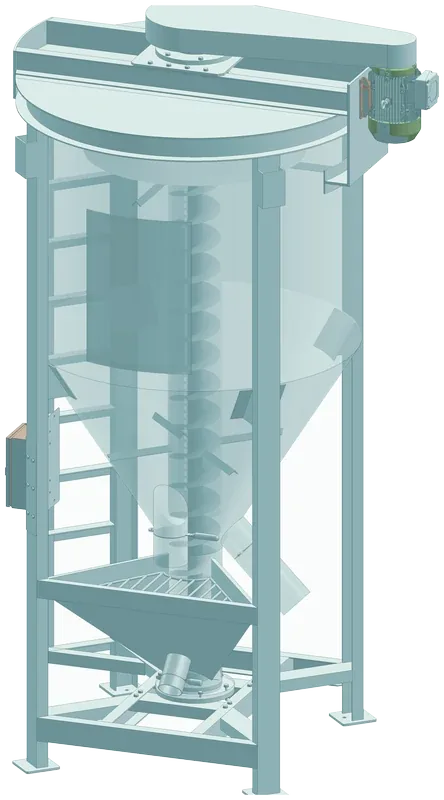 Vertical screw mixer sized for a line, isometric, cutaway