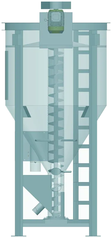 Vertical screw mixer sized for a line, elevation, cutaway